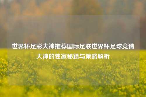 世界杯足彩大神推荐国际足联世界杯足球竞猜大神的独家秘籍与策略解析